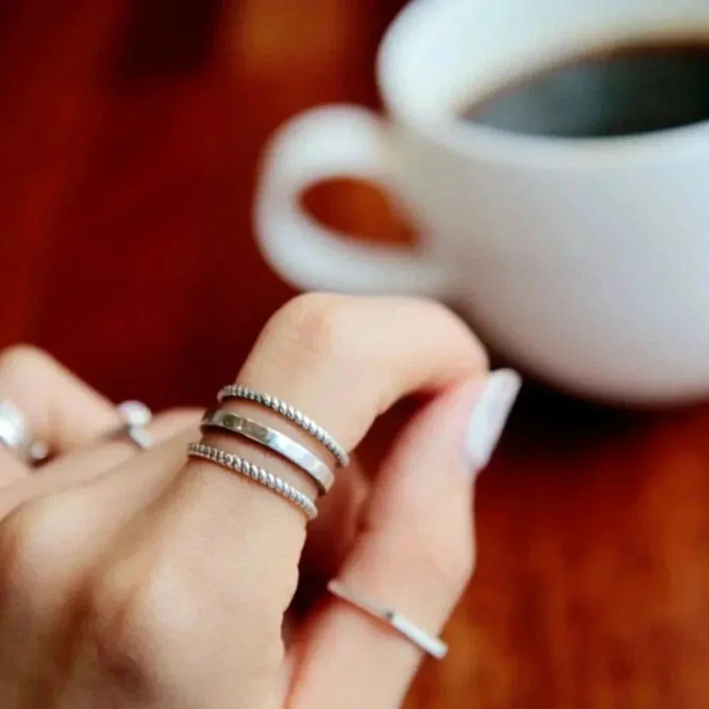 Minimalist 925 Sterling Silver Three Layer Ring